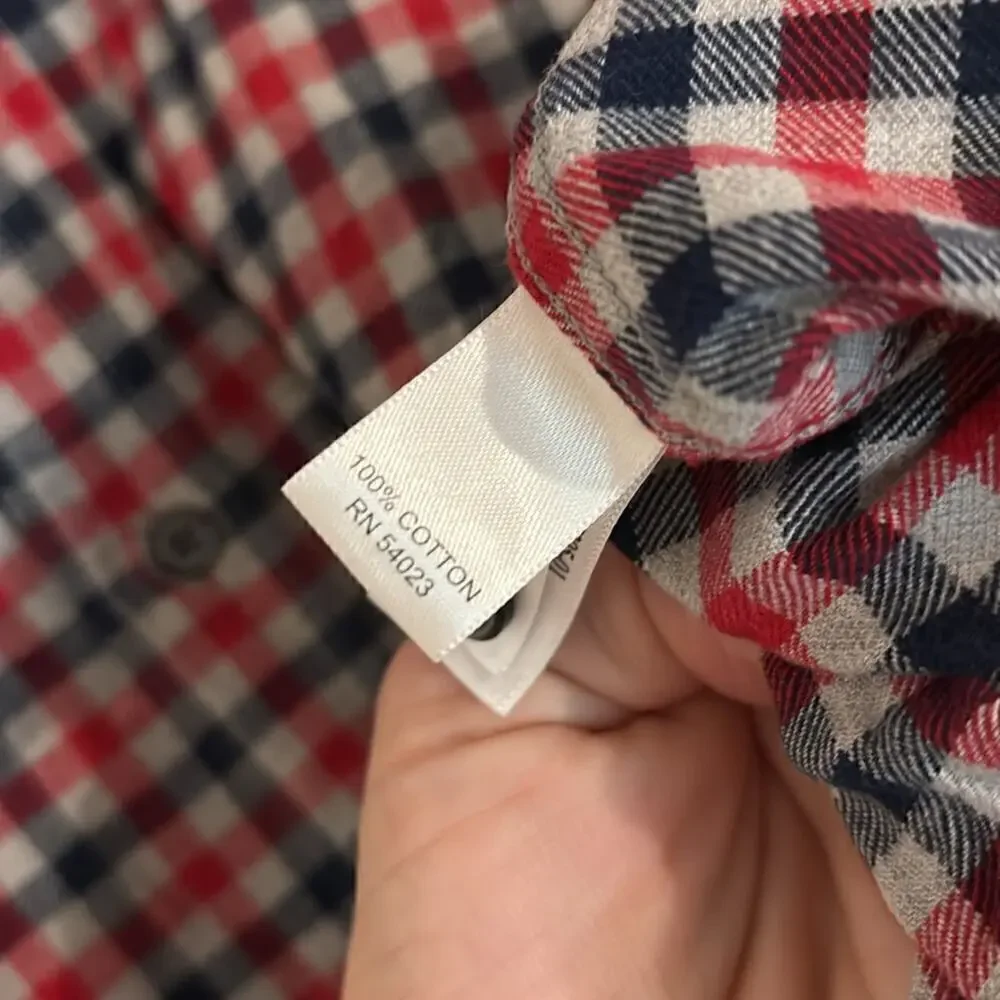 Banana Republic navy, red and gray flannel button down size large
